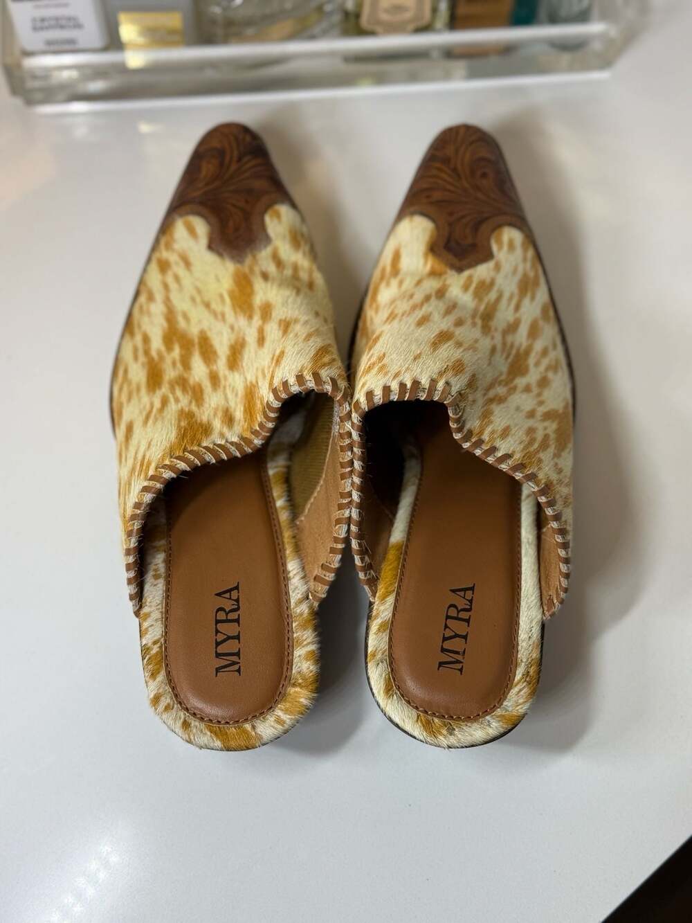 Myra Heely Western Hand-Tooled Cowhide Mules - Picture 3 of 8